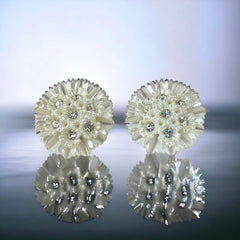 Vintage Pearlized Plastic & Clear Rhinestones Flower Clip-on Earrings