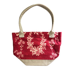 French Toile de Jouy Handbag - Floral Quail - Red & Beige