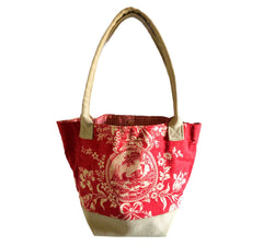 French Toile de Jouy Handbag - Floral Quail - Red & Beige