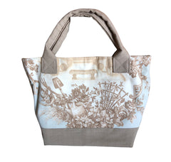 French Toile de Jouy Handbag - Jardin - Pastel Blue Green & Beige