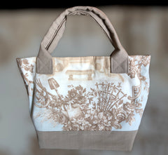 French Toile de Jouy Handbag - Jardin - Pastel Blue Green & Beige