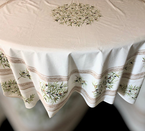 Provence Coated Square Tablecloth - Olive Baux - Natural