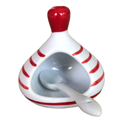 Red Stripes Ceramic Salt Cellar with Spoon