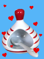 Red Stripes Ceramic Salt Cellar with Spoon