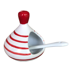 Red Stripes Ceramic Salt Cellar with Spoon