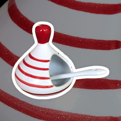 Red Stripes Ceramic Salt Cellar with Spoon