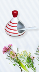 Red Stripes Ceramic Salt Cellar with Spoon