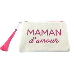 Zipper Pouch - Maman d'Amour - Pink or Gold - Medium