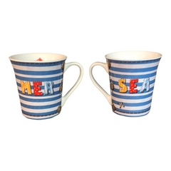 French Coastal Charm: Sea-Themed Ceramic Mug with Stripes