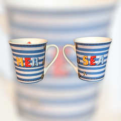 French Coastal Charm: Sea-Themed Ceramic Mug with Stripes