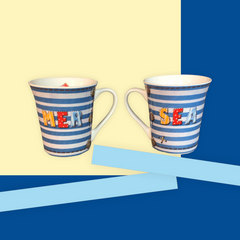 French Coastal Charm: Sea-Themed Ceramic Mug with Stripes