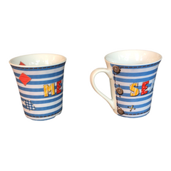 French Coastal Charm: Sea-Themed Ceramic Mug with Stripes