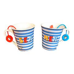 French Coastal Charm: Sea-Themed Ceramic Mug with Stripes