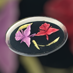 Vintage 1950s Reverse Carved Lucite Orchid Oval Brooch