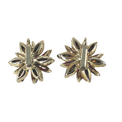Vintage Weiss fuchsia rhinestone floral brooch and matching clip‑on earrings in light gold tone with layered petal design.