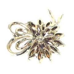Vintage Weiss fuchsia rhinestone floral brooch and matching clip‑on earrings in light gold tone with layered petal design.