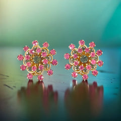 Vintage Pink & Light Colorado Rhinestones Light Gold Tone Floral Clip-on Earrings