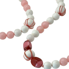 Vintage White &amp; Pink Beaded Long Necklace – 1950s Elegant Pastel Charm