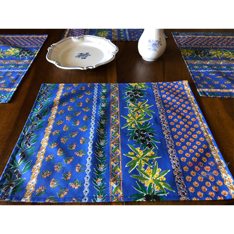 Provence Placemat - Olive Mimosa Blue - Coated Cotton