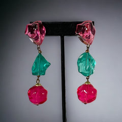 Vintage 1970’s Pink & Green Lucite Dangle Earrings