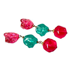 Vintage 1970’s Pink & Green Lucite Dangle Earrings