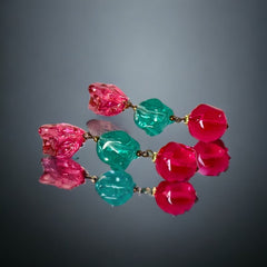 Vintage 1970’s Pink & Green Lucite Dangle Earrings