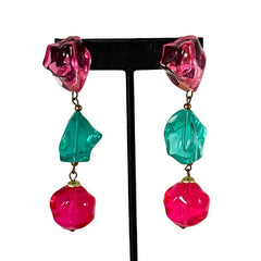 Vintage 1970’s Pink & Green Lucite Dangle Earrings