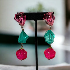 Vintage 1970’s Pink & Green Lucite Dangle Earrings