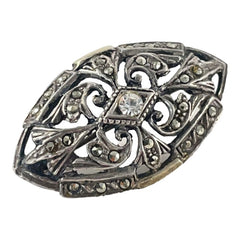Vintage Portuguese Clear Paste Gold & Silver Marcasite Brooch