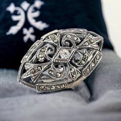 Vintage Portuguese Clear Paste Gold & Silver Marcasite Brooch