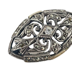 Vintage Portuguese Clear Paste Gold & Silver Marcasite Brooch