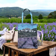 French Provence Village Lavender Field Tapestry Tote Bag | Stylish Colorful Carryall | Fashionable Summer Colors Shoulder Bag | Provence Lover Gift