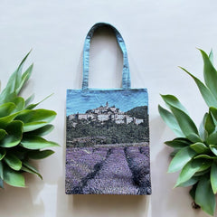 French Provence Village Lavender Field Tapestry Tote Bag | Stylish Colorful Carryall | Fashionable Summer Colors Shoulder Bag | Provence Lover Gift