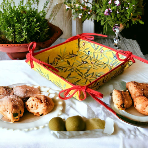 Provence Olives Yellow Baux Design Coated Cotton Bread Basket