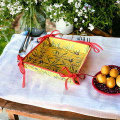 Provence Olives Yellow Baux Design Coated Cotton Bread Basket