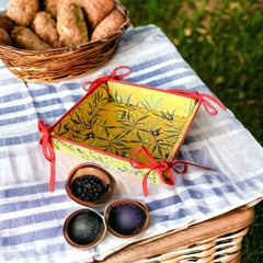 Provence Olives Yellow Baux Design Coated Cotton Bread Basket