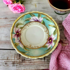 Vintage Purple Lilies & Gold Espresso Coffee Demitasse Cup and Saucer Set