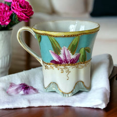 Vintage Purple Lilies & Gold Espresso Coffee Demitasse Cup and Saucer Set