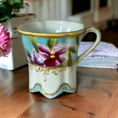 Vintage Purple Lilies & Gold Espresso Coffee Demitasse Cup and Saucer Set