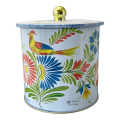 Round cookie tin box in Quimper designs, available in Floral or Rooster patterns. Cylindrical tin with a moisture-absorbing lid for keeping cookies fresh. Perfect for adding a French country charm to your kitchen.