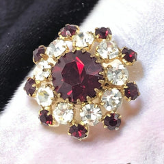 Vintage Red and Clear Rhinestones Gold Tone Brooch