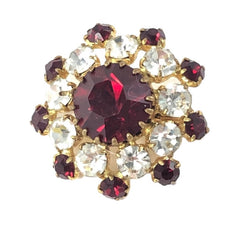 Vintage Red and Clear Rhinestones Gold Tone Brooch