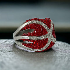 Vintage Red and Clear Pave Rhinestones Sea Star Ring