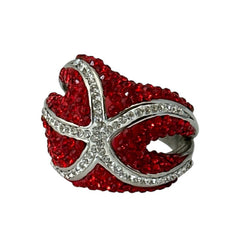 Vintage Red and Clear Pave Rhinestones Sea Star Ring