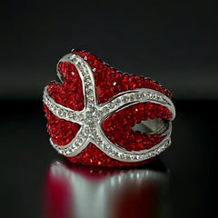 Vintage Red and Clear Pave Rhinestones Sea Star Ring