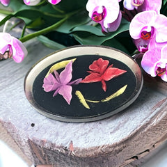 Vintage 1950s Reverse Carved Lucite Orchid Oval Brooch