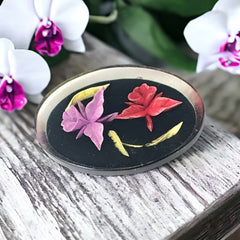 Vintage 1950s Reverse Carved Lucite Orchid Oval Brooch