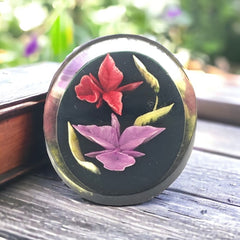 Vintage 1950s Reverse Carved Lucite Orchid Oval Brooch