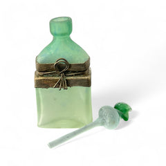 Vintage Romanian Art Glass Perfume Bottle – Green Frosted with Bronze Overlay