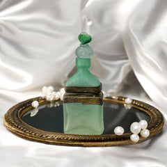 Vintage Romanian Art Glass Perfume Bottle – Green Frosted with Bronze Overlay